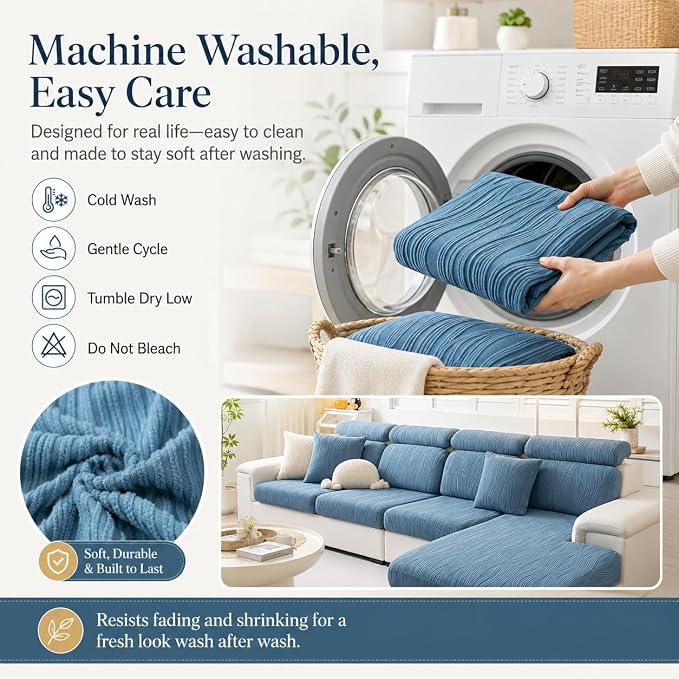 Stretch Sofa Slipcover, 2026 Upgraded Non Slip Couch Cover with Adjustable Straps, Pet Dog Cat Friendly Furniture Protector for 3 Seater, Washable for Living Room