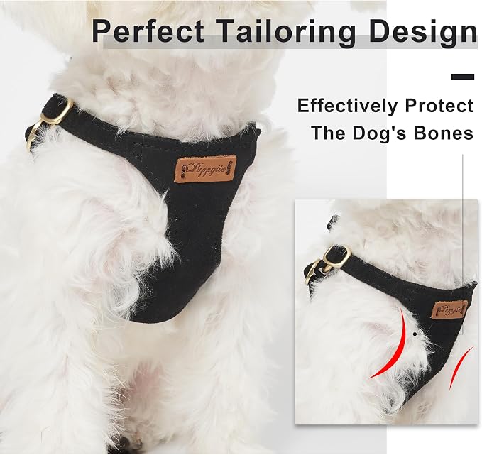 Puppytie Small Dog Harness and Leash Set, Black, S (9-17.5 lbs) | Dog Harness Small Sized Dog, Dog Leash for Small Dogs, Soft and Lightweight, Puppytie Dog Harness for Daily Walks