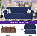 ZNSAYOTX Oversized Super Stretch Couch Cover (92"-115"), New Striped Sofa Covers Comfortable & Durable, Dog Cat Pets Friendly Extra Large Spandex Sofa Slipcovers (Navy Blue, XL Sofa)