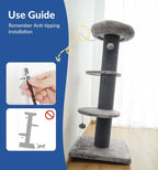 Cat Craft 43" Short Plush Cat Scratching Post with Perch & Bed, Dark Grey | 43in multi-level cat tower, plush scratch pole, layered platforms, top resting bed & hanging toy for indoor cat play and nap