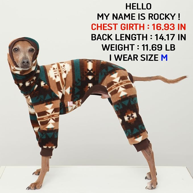 D Doggy Star Italian Greyhound Sweater Turtleneck Outfit Nordic Fleece Onesie Clothes Whippet for Dog Coat (L,Brown Nordic)