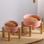 Pink Elevated/Raised 15°Tilted Anti Slip Ceramic Dog Bowl for Small/Medium Breeds,Slanted Bulldog Big Face Pet Food Water Feeding Dish with Stand for Cats and Dogs (3.6 Cups/28 OZ)