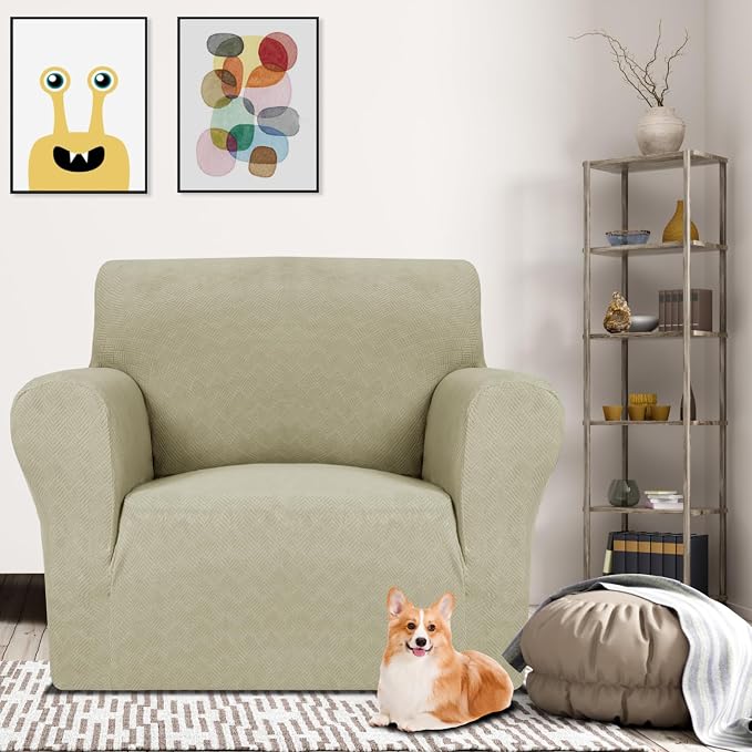MAXIJIN Chair Covers for Living Room 1 Piece Stretch Sofa Chair Slipcovers with Arms (31"-46") Furniture Protector for Dog Pet Couch Armchair Cover (Chair, Diamond Pattern Khaki)
