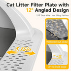 XL Open Top Stainless Steel Litter Box with High Sides,Light Gray | Extra Large Metal Cat Litter Pan , XL Litter Box, Non-Stick Easy Clean Anti-Leak Kitty Litter Pan, Odor Control, Open Top