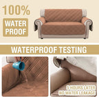 H.VERSAILTEX 100% Waterproof Sofa Covers for 2 Cushion Couch Modern Sofa Covers Waterproof and Washable Thick Soft Couch Cover for Dogs with Elastic Straps (Loveseat, Terracotta/Beige)