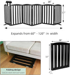 ZJSF Foldable Freestanding Indoor Dog Gate for House Wood Long Pet Gates Dog Fence for Stairs Puppy Gates for Hallways, Puppy Gate,Support Feet Included, Black, 32 "Height-6 Panels