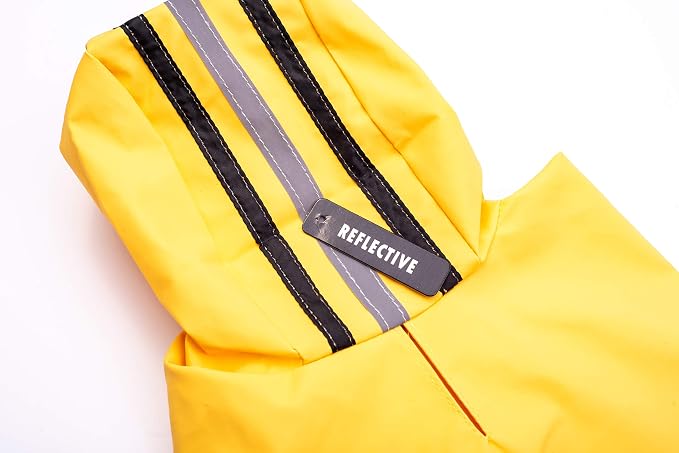 SPOT Rainy Days Slicker - Yellow Dog Rain Jacket With Hood, Reflective Strip for Safety, Leash Hole & Adjustable Velcro Belly Strap, 100% Polyester Water Resistant Pet Raincoat - X-Small, 8in Long