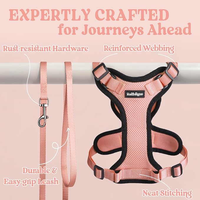 rabbitgoo Cat Harness and Leash Set, Escape Proof Vest, Light Salmon Pink | Soft Breathable Mesh, Easy Adjustable Fit, Snap Buckles, Sturdy Clip, Reflective Strips, for Small & Average Cats Walks, Xs