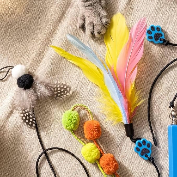 Magnetic Catch Wand V2 (Multi 24" & 40") Cat Toy - Interactive Telescoping Wands for Indoor Cats and Kittens, Stronger Magnetic Catch Durable Paracord, 3 Toy Attachments, (Multi 24" & 40")