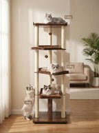FourFurPets Heavy Duty Cat Tree, 67.7" Cat Tree for Indoor Cats Large Adult, Modern Cat Tower for Large Cats, Cat Tower with Scratching Post, Large Perch and Removable Pads, Rustic Brown