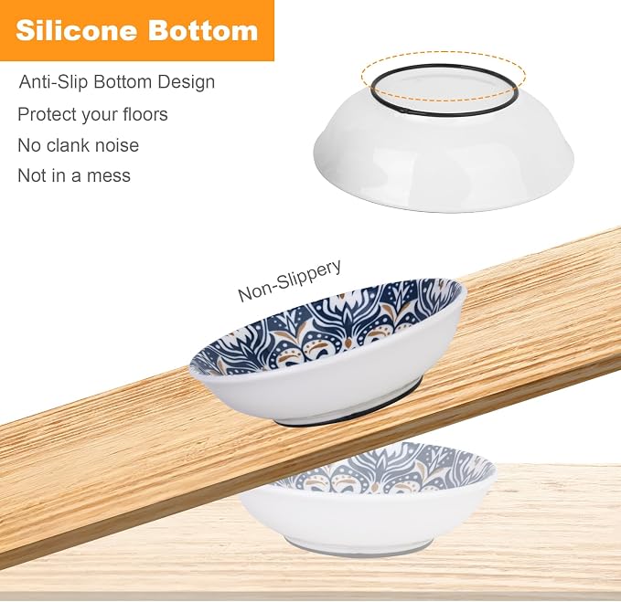 Ceramic Cat Food Bowls, 6 Pack 5.7-in Non-Slip Cat Dishes for Food, Water | Food-Safe Ceramic, Shallow Whisker-Friendly Plates For Wet Meals, Kibble, Multi-Cat Homes, Dishwasher And Microwave Safe