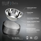Felli Oblik 15° Tilted Small Animal Bowls for Pet Food & Water 6 oz Stainless Steel Dish Removable, Slanted Metal Plate Feeder for Kitten Puppy Rabbit Bunny Guinchilla Pig (0.75 Cups, Smoky)