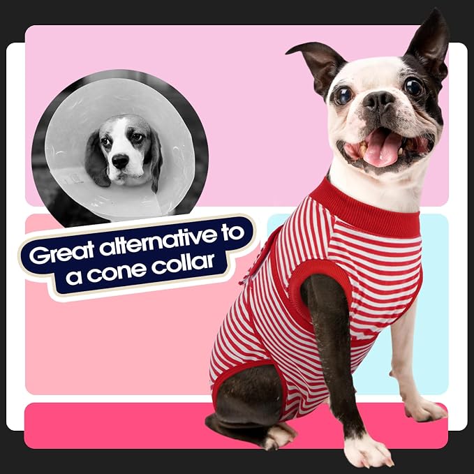 FUAMEY Recovery Suit for Dogs, Dog Onesie for Surgery Female Surgical Suit | Female Dog Onesie for Heat Cycle, Dog in Heat Diapers, Dog Wound care, Spay Cone Alternative after Surgery Rose Stripes XS