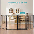 No Pawblems Free Standing Dog Gate with Door, 36'' Tall Foldable Dog Fence for Indoor & Outdoor, Up to 104 Inch Extra Wide Puppy Gate for Stairs, Hallways, Doorways, Deck, Yard (Black, 4 Panels)