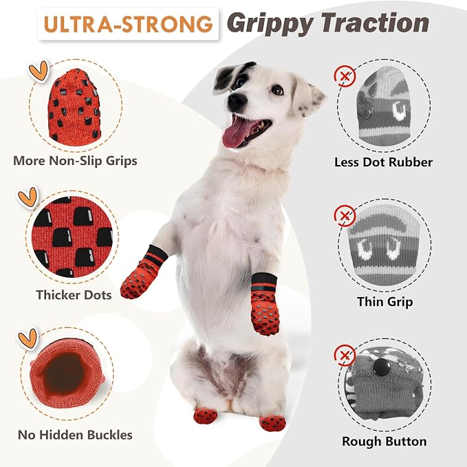 Anti Slip Dog Socks to Prevent Licking Paws, Dog Shoes for Hot/Cold Pavement, Dog Boots on Hardwood Floors, Traction Control Dog Booties & Paw Protectors for Small Medium Large Senior Dogs