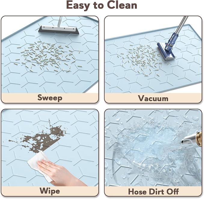 Garoopion Silicone Cat Litter Mat 34×22 inch, Easy to Clean, Blue | Waterproof Silicone Mat with Raised Edges, Catch Litter, Protect Floor from Urine, Multi-Use for Dog/Sink/Kitchen/Boots