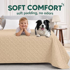 PAWFINITY Waterproof Bed Cover for Dogs, Pet Blanket for Mattress Washable | Paw Print Quilted, Hair Resistant, Anti Cat Scratch, Pee Proof Furniture Protector for Queen Size Bed, 68x82 Inch, Beige
