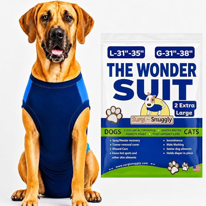 Surgi Snuggly Dog Surgery Recovery Suit - Dog Onesie for Post Surgery Recovery, Female Spay & Male Neuter - Surgical Suit for Dogs, E-Collar Cone Alternative, Double Blue - 2X-Large - 31" - 35" (EC)