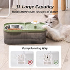 Cat Water Fountain and Food Bowl, 3L/101oz Ultra Quiet Pet Water Dispenser with Smart Pump and 3 Replacement Filters, Automatic Flower Fountain & Stainless Steel Bowl (Black & Green)