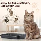 Uiifan 3 Pcs Extra Large Low Entry Cat Litter Box for Senior Kitty Pet Open Top Litter Box for Senior Kitten Handicap Disabled Older Elderly Cats, Easy to Clean(Dark Gray,23.2 x 16.5 x 4.3 Inches)