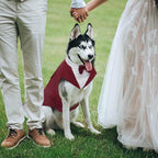 Kuoser Dog Tuxedo, Dog Suit and Bandana Set, Dogs Costume with D-Ring | Formal Dog Outfit with Detachable Bowtie Collar for Valentine's Day, Wedding, Birthday, Party, Christmas, Wine Red L