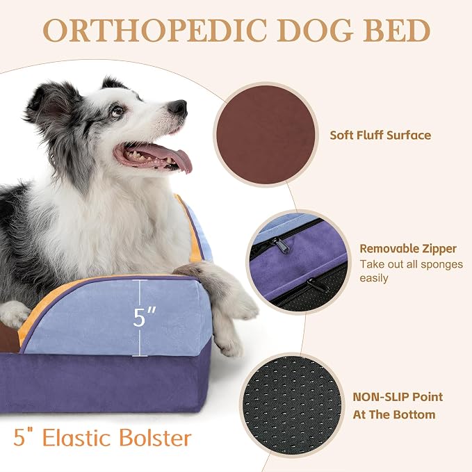 Comfort Expression Orthopedic Dog Beds for Large Sized Dog with Bolster | Waterproof Dog Couch Bed with Washable Cover & Non-Slip Bottom, Supportive Egg Crate Foam Large Pet Bed, 36x27 Inch