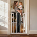 43 inch Tall Safety Dog Gate Adjustable 29.7-57 inch Extra-Wide Metal Pet Gate Drill-Free Pressure-Mount Installation kit Self-Closing Cat Gate for Stairwells、Doorways（White）