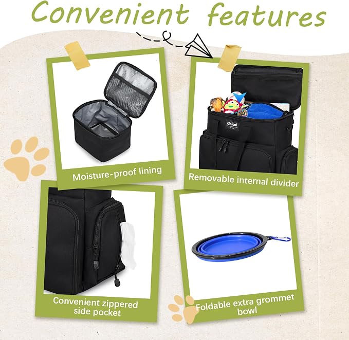 Dog Travel Bag Airline Approved–Pet Travel Tote with Collapsible Bowls,Food Containers & Feeding Mat–Multi-Pocket Organizer for Dogs & Cats, Durable & Water-Resistant for Hiking,Trips,Outdoors