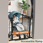 Fairy Baby 29.5"-43.7" Extra Wide Baby Gate for Stairs, Pressure Mounted Dog Gate for Doorways, Auto Close Metal Pet Gate with Arch Design for Puppy, No Drill Child Gate with Walk Thru Door, Black