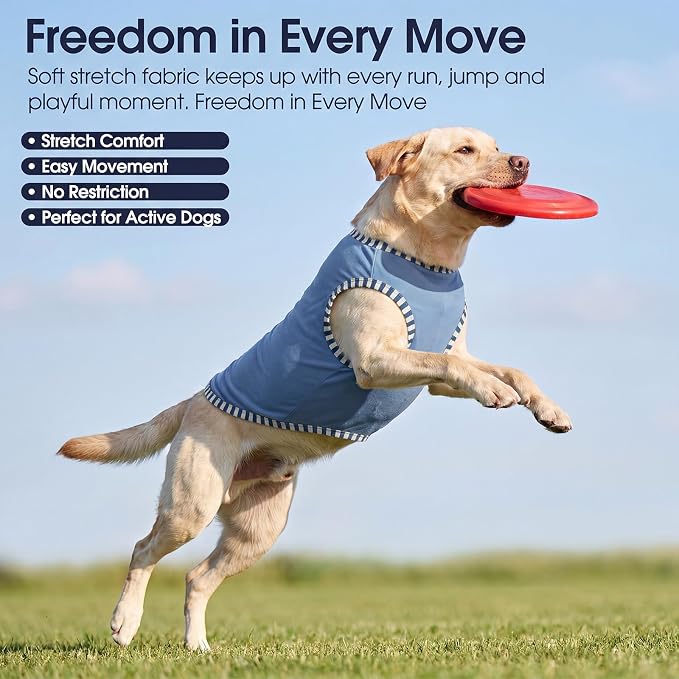 IECOii 2 Pack Dog Surgery Recovery Shirt Sleeveless Lightweight Dog Tshirt | T-Shirts with Stretch Fit,Gentle on Sensitive Skin,Anti-licking for Hot Spots,Shedding Control Tee,For Small to Giant Dogs