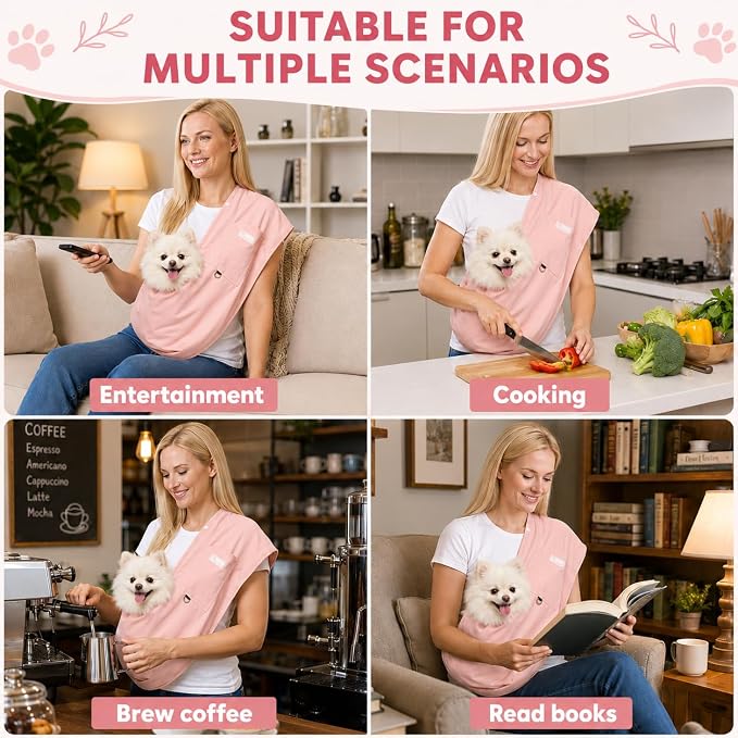 Ice Silk Dog Sling Carrier, Adjustable Safety Strap | Breathable & lightweight, fits pets up to 10 lbs,Secure buckle closure, hands-free design,Great for daily walks & travel,Pink
