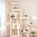 Hey-brother Cat Tree Tower with Stable Extended Base, 3 Platforms, MPJ038M | 70.9 Inches Multi-Level Sisal Scratching Posts, Wide Bed, 2 Cozy Condos, 2 Hammocks, Toy Balls for Indoor Cats, Beige