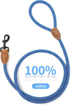 Mile High Life Dog Leash with Genuine Leather Connection, 6 FT/5 FT/4 FT | Rope Leash, Heavy Duty 360° Swivel Metal Clasp, for Small Medium & Large Dogs (Blue White, 60 Inch)