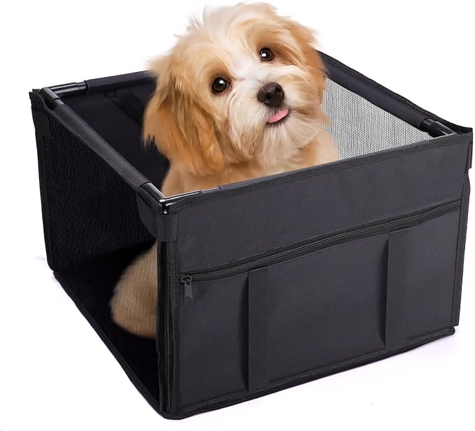 GENORTH Dog Car Seats for Small and Medium Dogs,Portable Puppy/Pet Car Booster Seat with Clip-On Leash and Mesh Window for Pet Up to 20 lbs