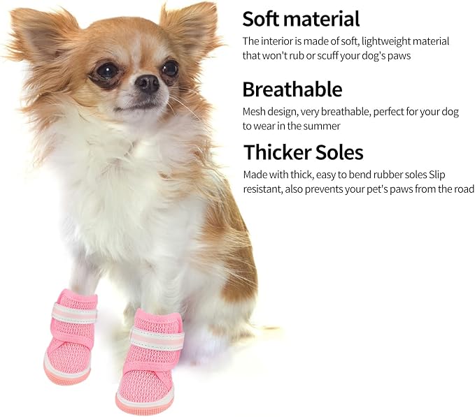 Mesh Dog Shoes Breathable Lightweight Wearproof Slip Resistant Cute Fashion Puppy Boots for Summer, Soft Mesh Rubber Sole for Hot Pavement Protection Indoor Floor