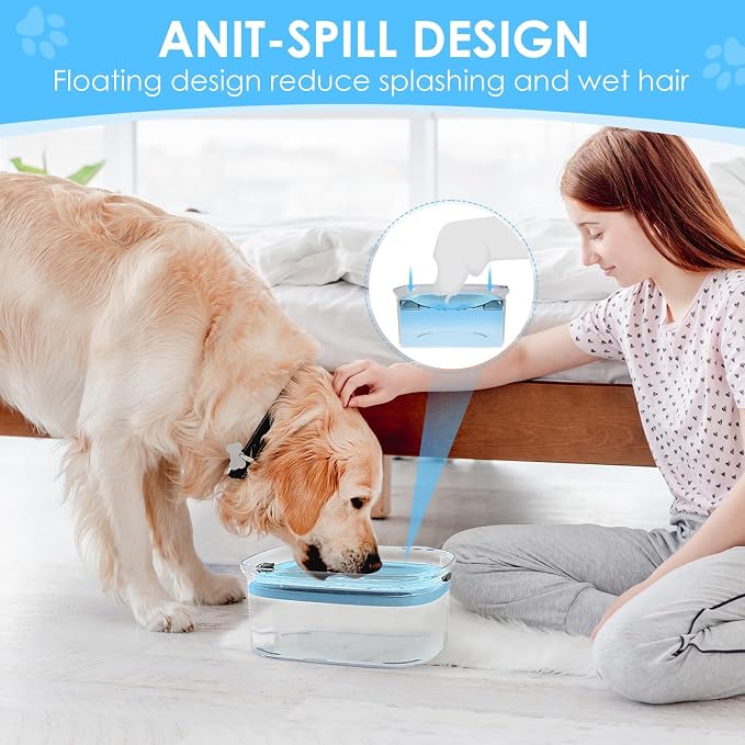 3L Dog Water Bowl No Spill, 101oz Large Spill Proof Dog Bowl Reduce Refill, Anti Splash No Mess Dispenser Dripless Slow Drinking Water Bowl for Sloppy Messy Drinkers (Sky Blue)