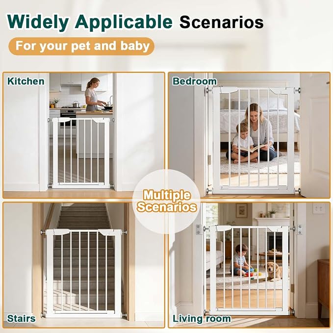 Fairy Baby 22.8"-25.5" Narrow Baby Gate for Small Stair Doorways No Drill | Pressure Mounted Small Pet Dog Gates, Easy Walk Thru Child Safety Gate, Adjustable Tension Metal Gate No Extensions, White