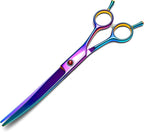 7.3" Dog Grooming Scissor - Professional Down-curved Shear with Ergonomic Handle Stainless Steel Hair Shears for Dogs, Cats and Other Pets - Pet Hair Trimming Scissor(Curved, Iridescent)