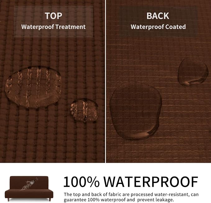 Easy-Going 100% Waterproof Futon Cover, Stretch Futon Slipcover Medium | Dual Waterproof Armless Futon Couch Cover, Leakproof Sofa Bed Furniture Protector for Kids Pets Dog Cat, Coffee