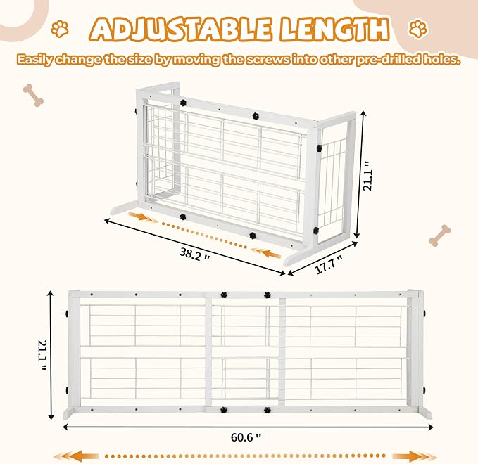 Coziwow 38" -67" Dog Gate Indoor, Pet Gates for Doorways No Drilling, Wooden Free Standing Doggie Fence for Stairs, Safety for Small to Medium-Sized Dog,White