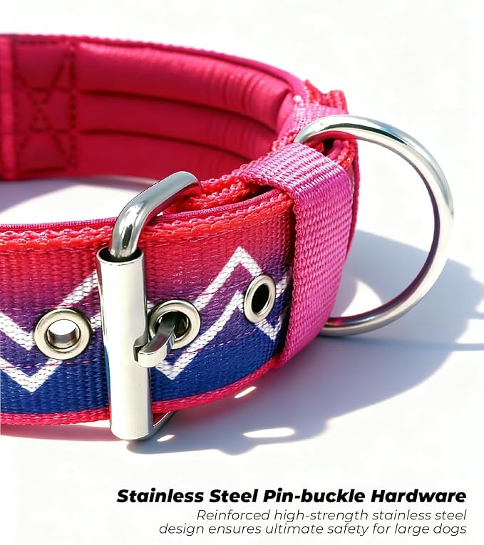 Dog Collar for Large Dogs,2 in Wide Heavy Duty,Pressure-Relief Padded, B-M | Professional Protection for Large and Giant Breeds,Handle for Control,Stainless Steel Buckle Ultra Safety,20-23 in