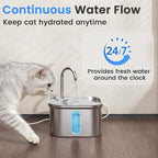 Cat Water Fountain Stainless Steel, 108oz/3.2L with 1 Filter | Auto Shut Off, Quiet Pump, Water Level Indicator, Dry-Run Protection, Large Square Pet Water Dispenser for Cats and Dogs