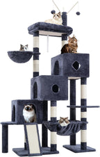 Hey-brother Cat Tree Tower with 3 Condos, Step Climbing Pathway MPJ081G | 74.8 Inches Scratching Post with 3 House, Hammock, Large Basket, Cozy Bed, Sisal Board, Toys for Big Indoor Cats, Smoky Gray