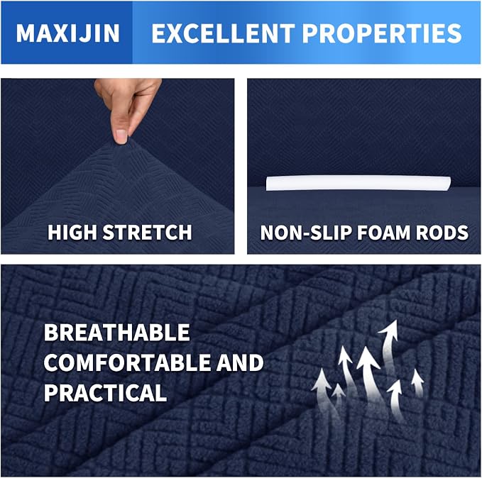 MAXIJIN Stretch Oversized Couch Covers for 3 Cushion Couch (91"-110"), 1-Piece Large Sofa Cover Slipcover Furniture Protector for Kids,Dogs (Extra Large, Diamond Pattern Navy Blue)