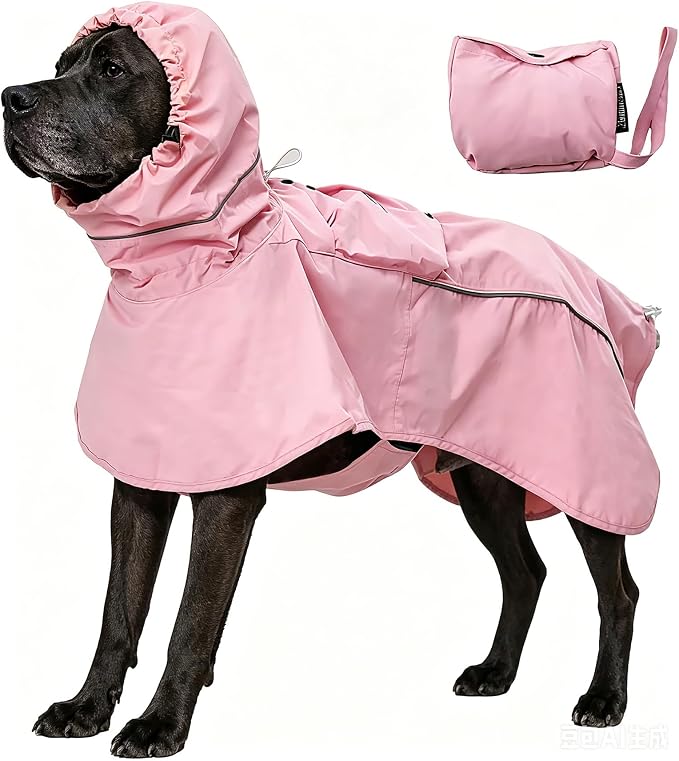 MAMORE Dog Raincoat, Waterproof Rain Jacket for Small Medium Large Dogs, Windproof Reflective Adjustable Breathable Pet Rain Coat with Storage Pocket and Leash Holes (Pink, 2X-Large)