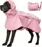 MAMORE Dog Raincoat, Waterproof Rain Jacket for Small Medium Large Dogs, Windproof Reflective Adjustable Breathable Pet Rain Coat with Storage Pocket and Leash Holes (Pink, 3X-Large)
