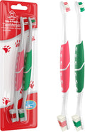Pet Toothbrush for Dogs, Cats with Soft Bristles - Easy Teeth Cleaning & Dental Care, Non Slip Dual Head Dog Toothbrush for Medium & Large Pets, Toothpaste Not Included, Pack of 2 Pink & Green