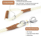 Mile High Life Dog Leash Braided Cotton Rope w/Leather-Wrapped Ends/Handle | Rust-proof 360° swivel clasp, Heavy-duty for medium/large breeds. Great for weddings, daily walks (4 FT, 1/2", White)