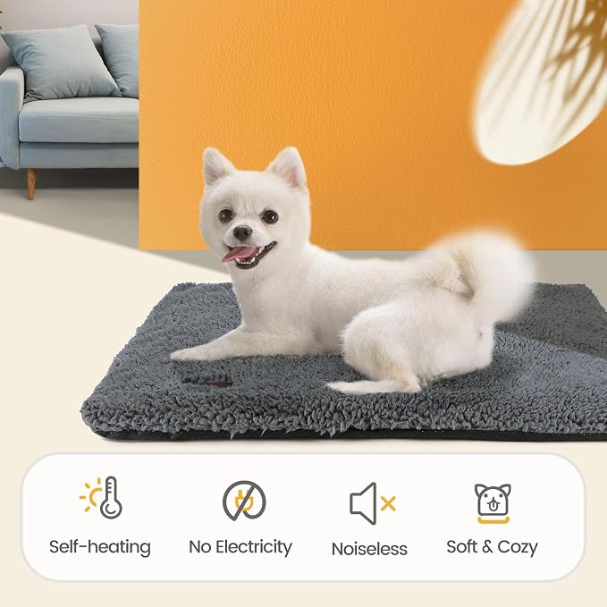 Self Warming Cat Bed Self Heating Cat Dog Mat Pad 29 x 18.9 in Extra Warm | Non Electric, Self Heated Cat Bed for Indoor Outdoor Pets, Removable Washable Cover, Non-Slip Bottom, Noiseless, Dark Grey
