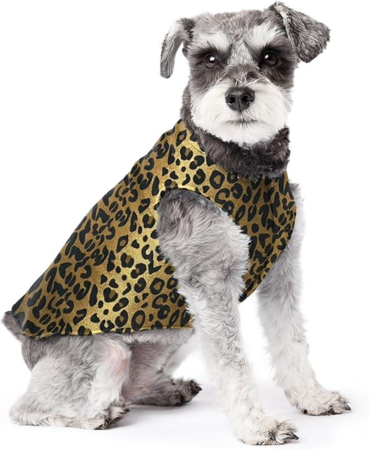 Goldpaw Stretch Fleece Dog Sweater - with Spandex for 4-Way Stretch - Soft, Comfortable Dog Coat - Machine Washable - Made in the USA - Leopard - Size 10